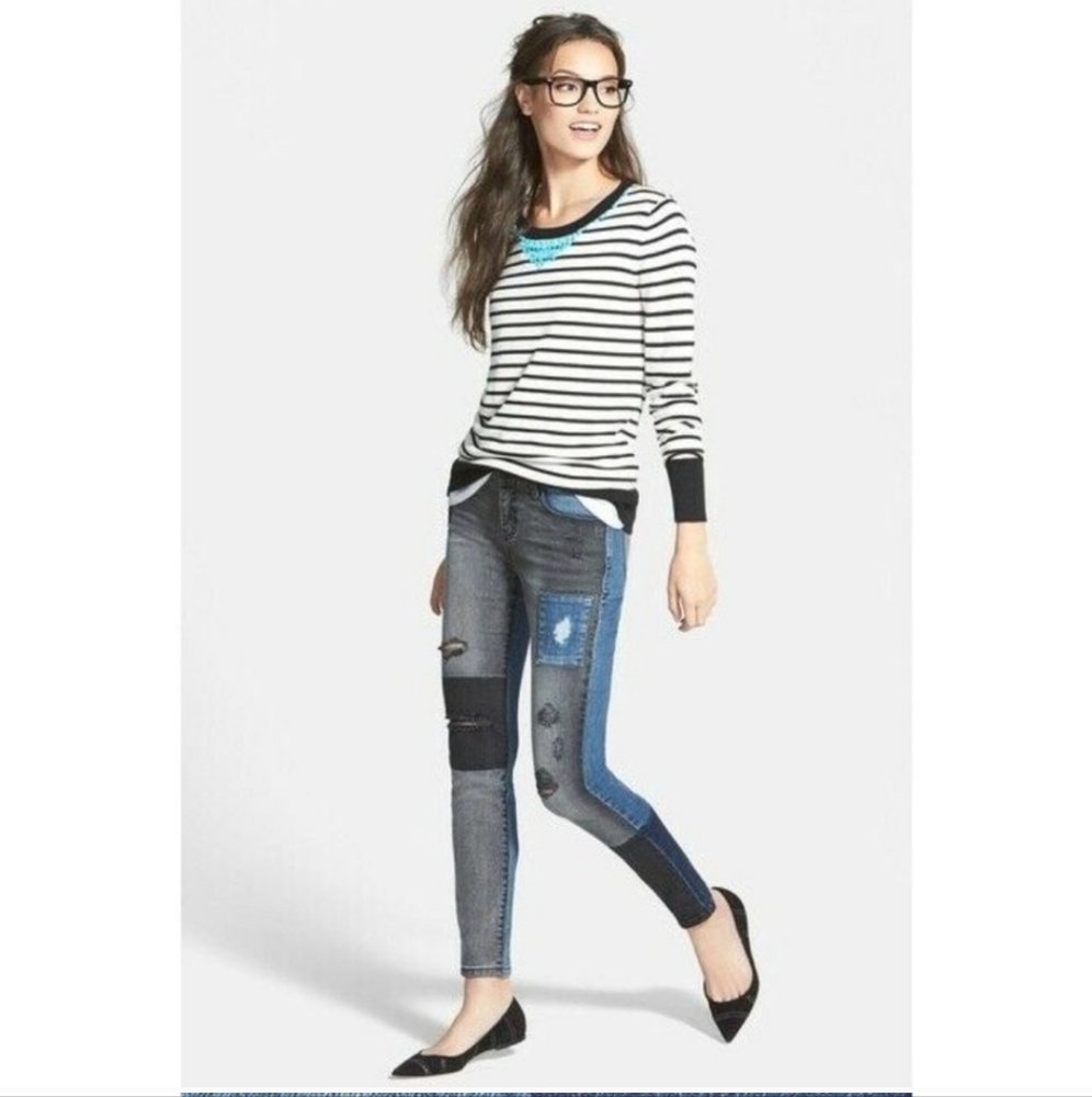 Kensie Sz 29 Patch Work Effect Distressed Denim Jeans